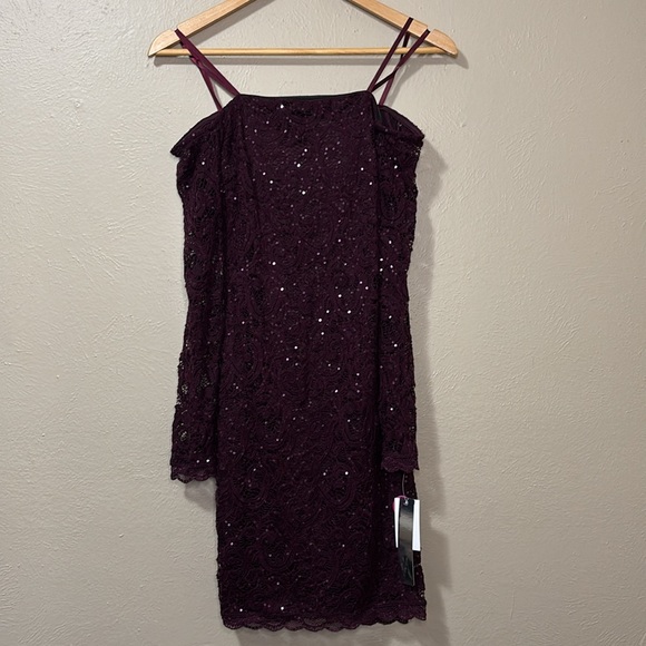 MY MICHELLE Strapless long sleeves Sequins Burgundy mini Dress - Picture 3 of 15